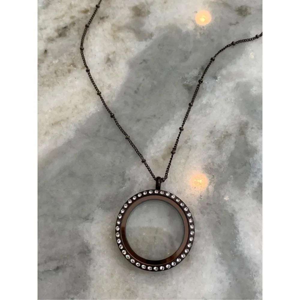 Brown Locket surrounded by Crystals and matching Chain #chocolate brown locket